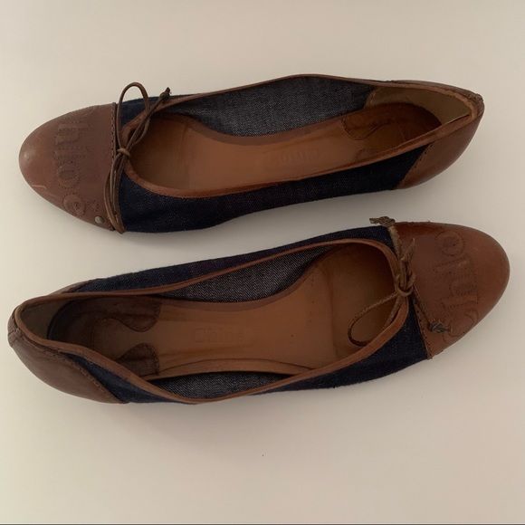 Chloe Denim Leather Flats - Picture 10 of 13